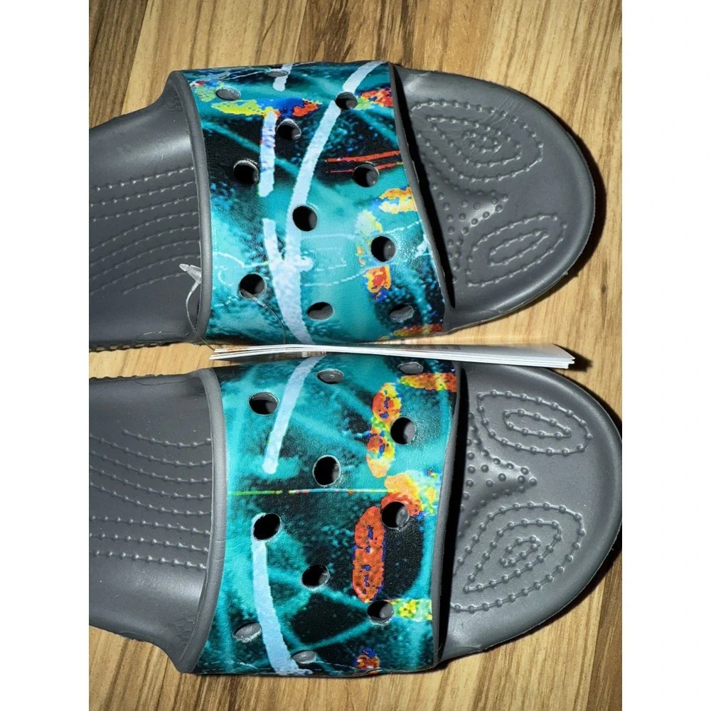 Crocs NEW With Tags Sz 13c‎ Kids Slides Slate Gray Multi-Galaxy